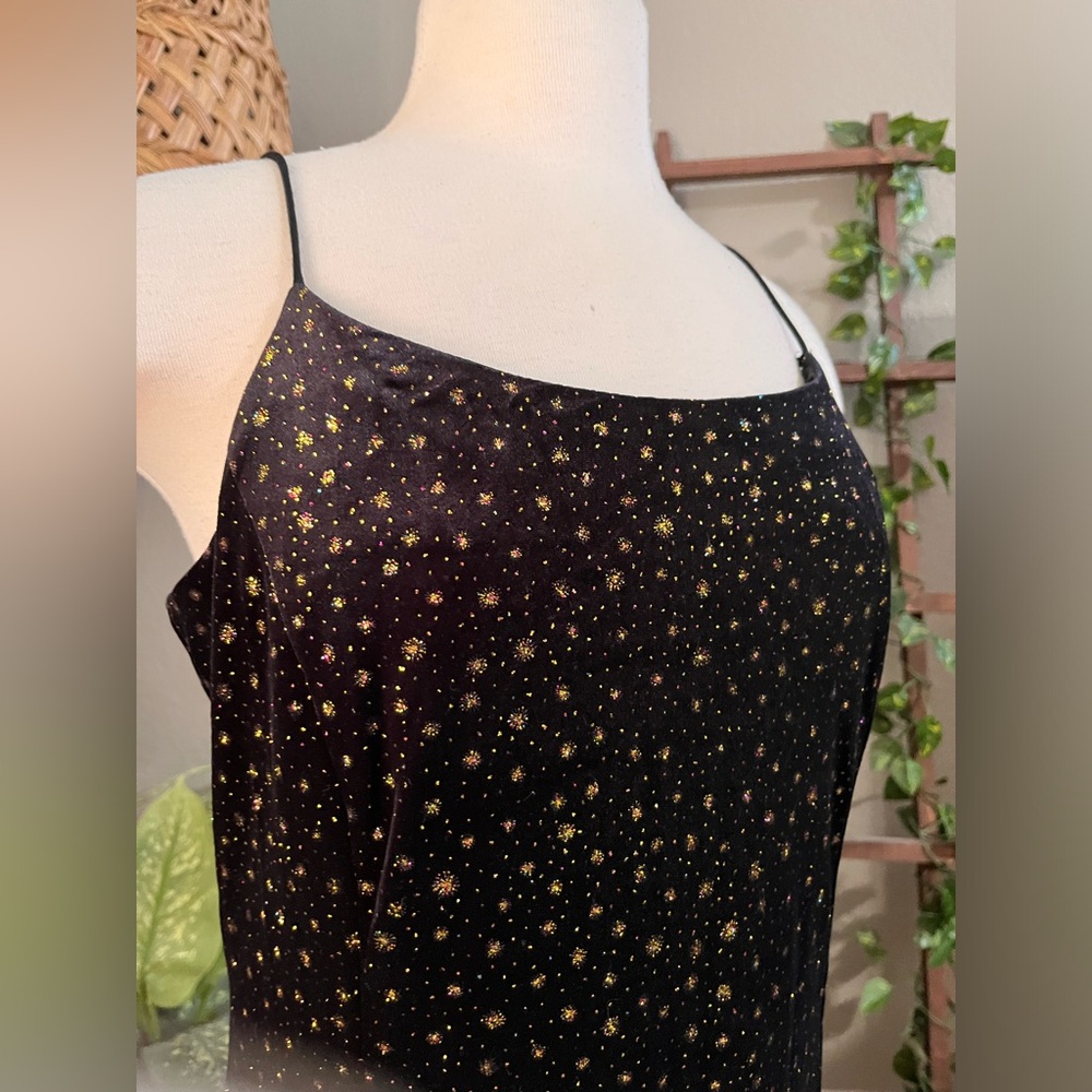 Betsy & Adam Vintage Black Velvet Jeweled Sparkle Maxi Dress Formal Evening Gown - Picture 14 of 17